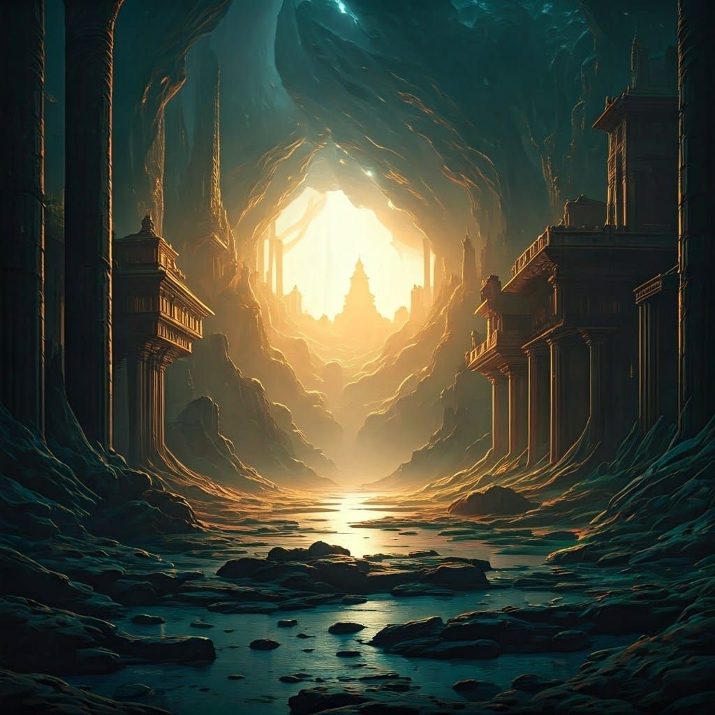 Ethereal Landscape with Iridescent Glow as Matte Painting