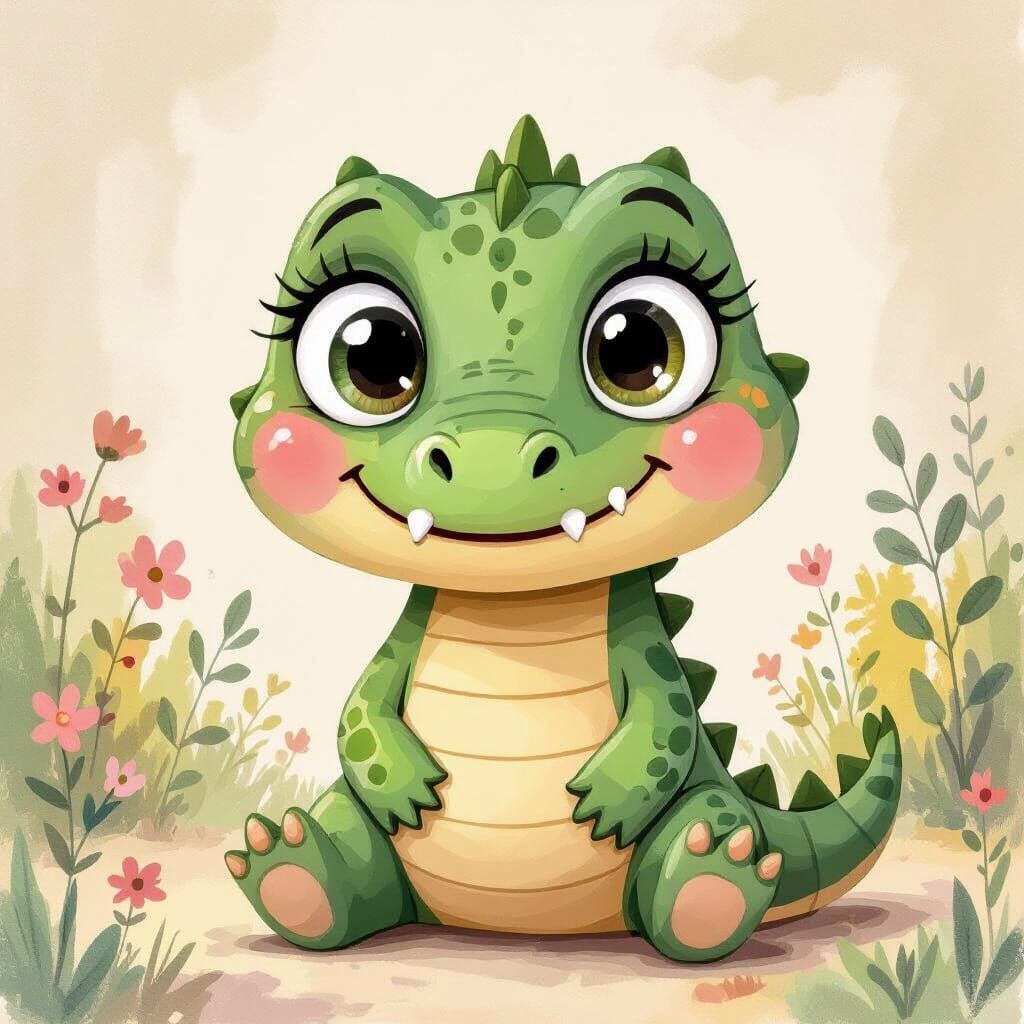 Charming Cartoon Crocodile in Beatrix Potter Style