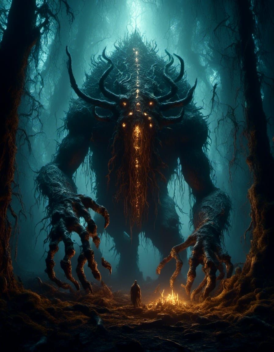 Runed Beast in Dark Swamp, Hyperdetailed 8k