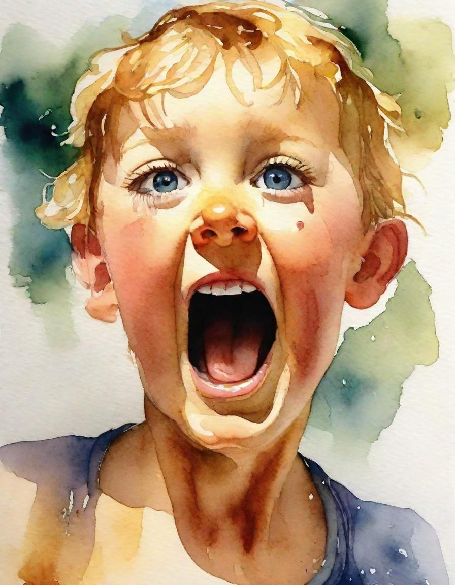Thrilled Expression in Watercolor Style