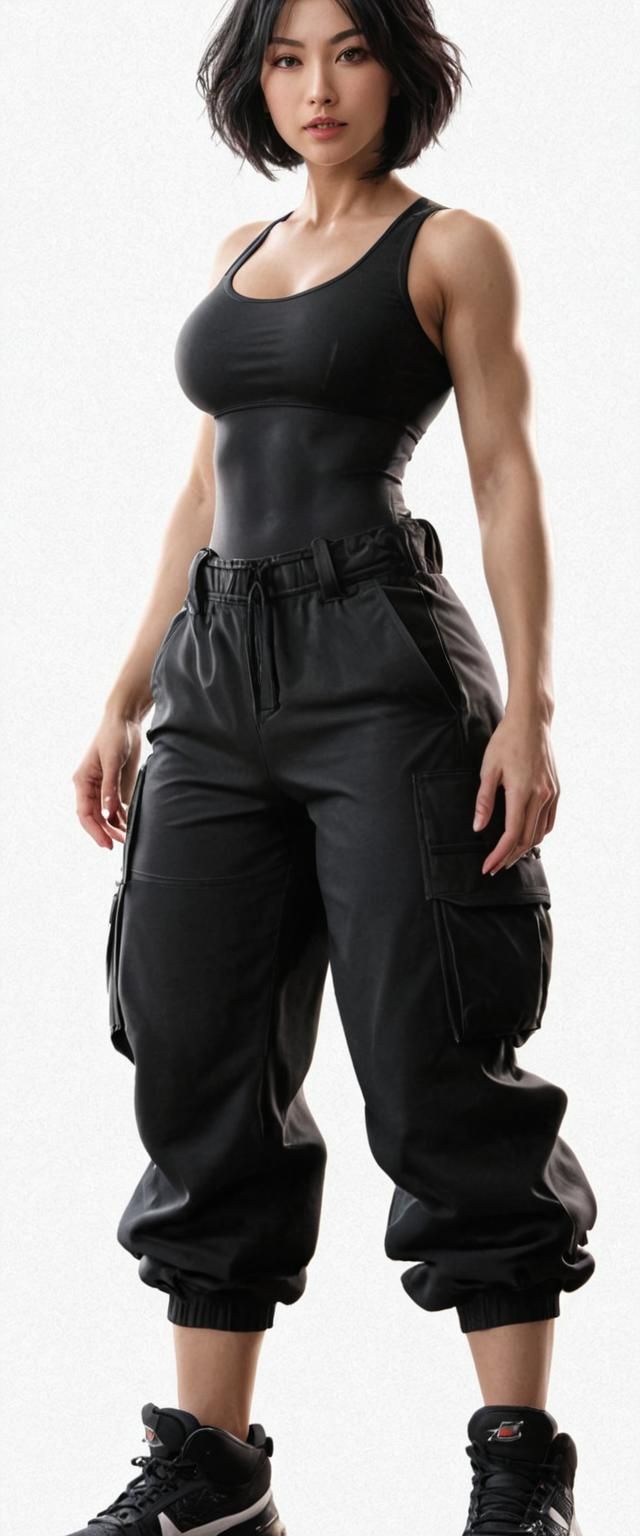 Muscular Fitness Girl with Silicone Breasts