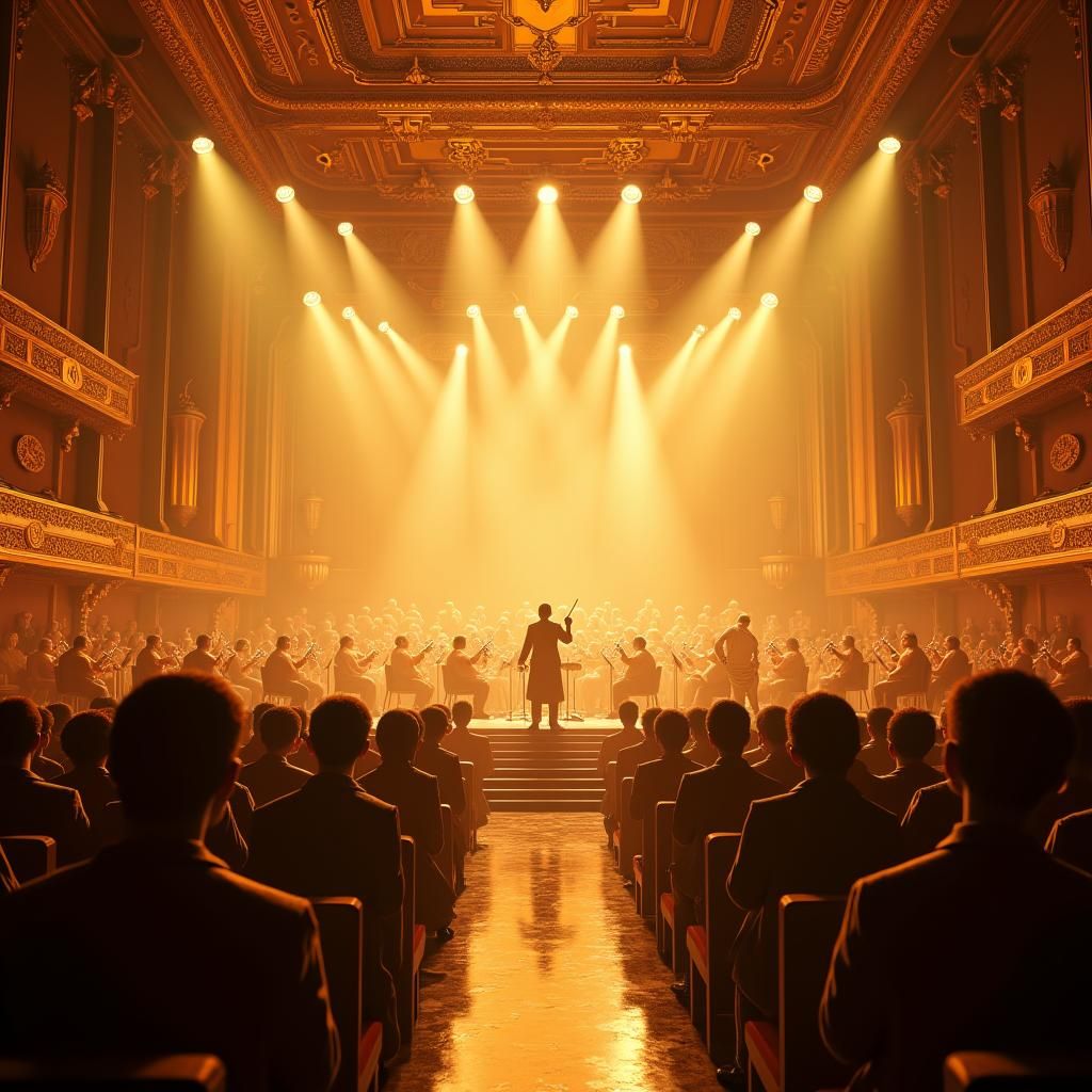 Cyberpunk Orchestra Performance in Grand Hall