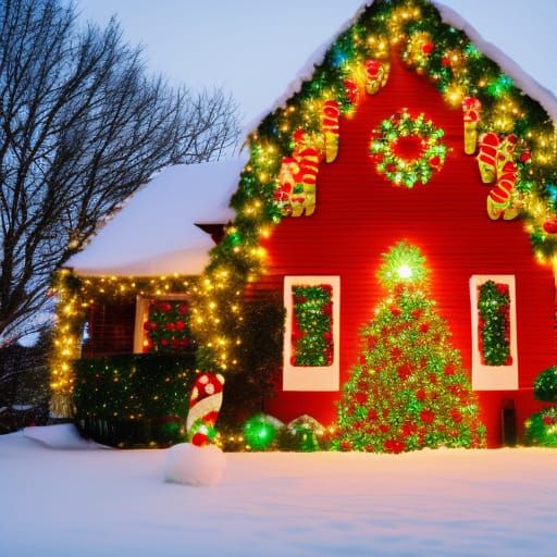 Festive Christmas House with Bokeh Lighting