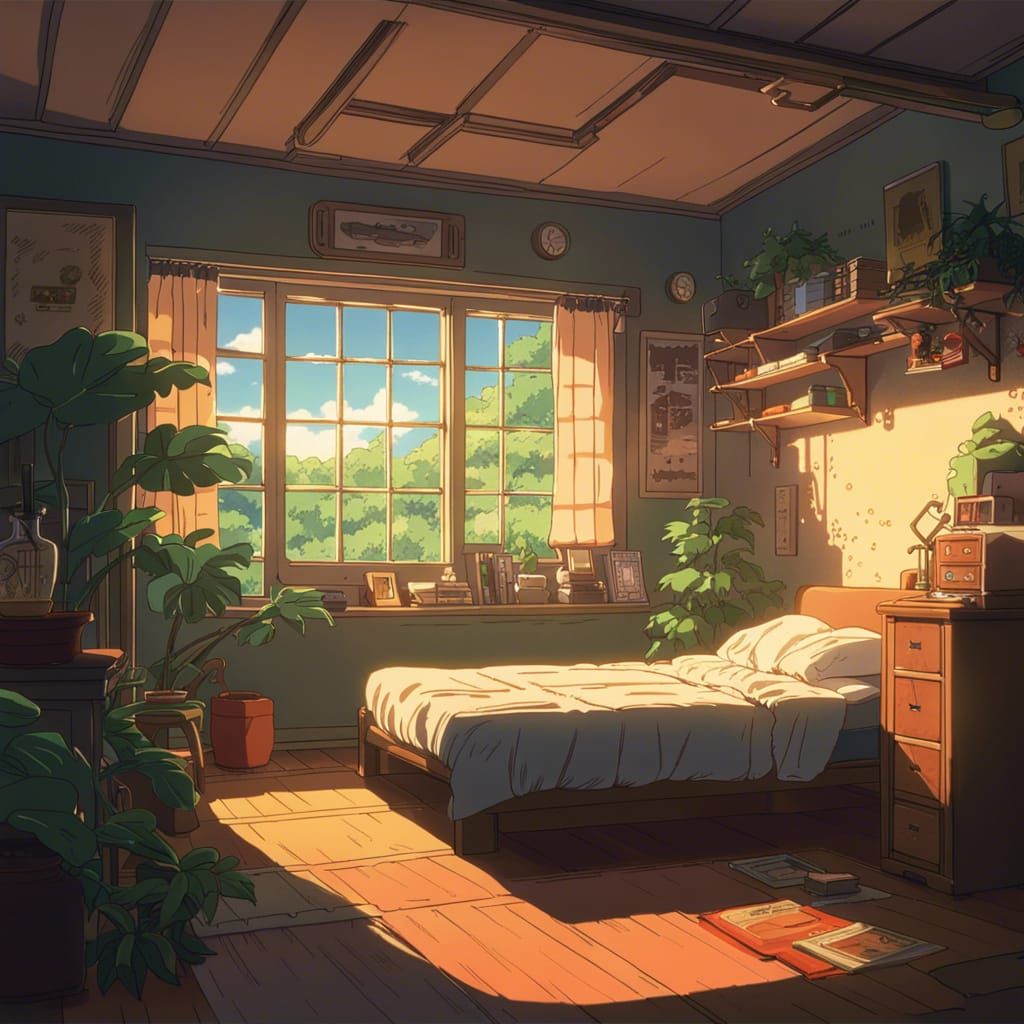 80s Anime Bedroom in Studio Ghibli Style