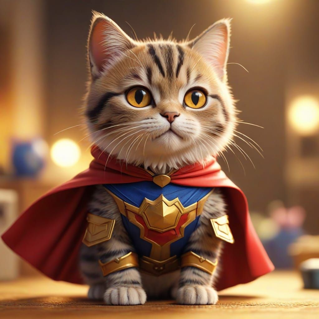 Cute Cat Super Hero in Vibrant Action Figure Box