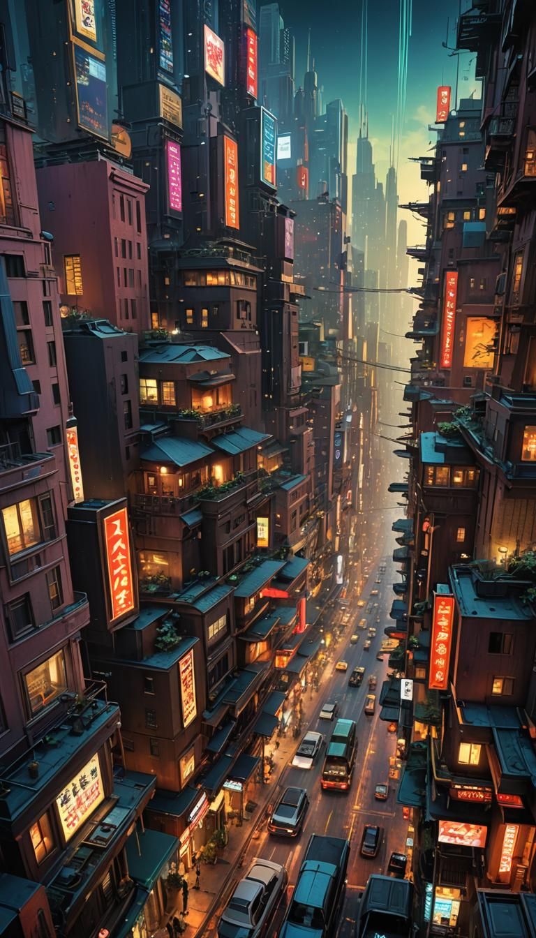 Futuristic Cityscape with Floating Streets in Digital Art