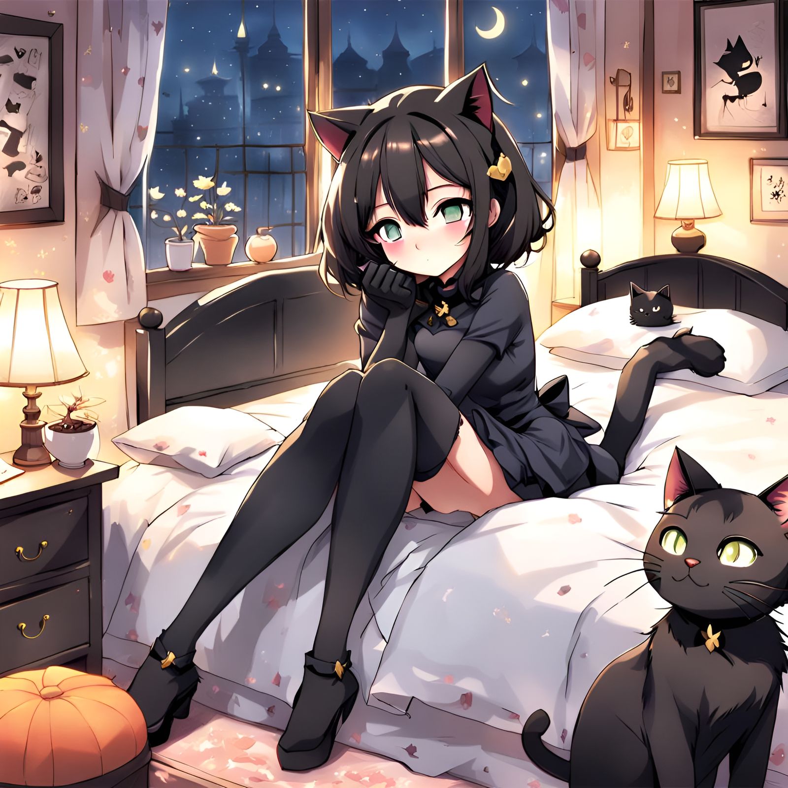 Anime Cat-Girl Cosplay in Charming Bedroom Scene