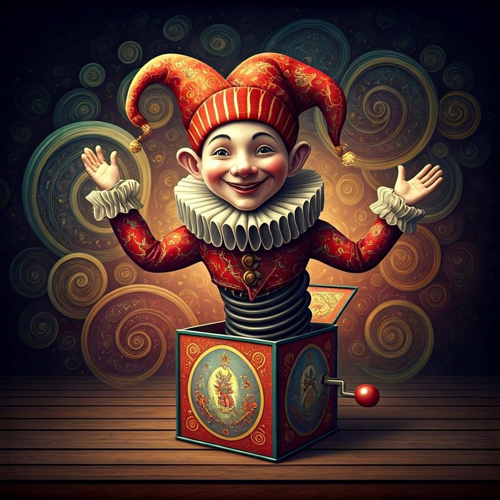 Whimsical Jack-in-the-Box in Surrealist Style