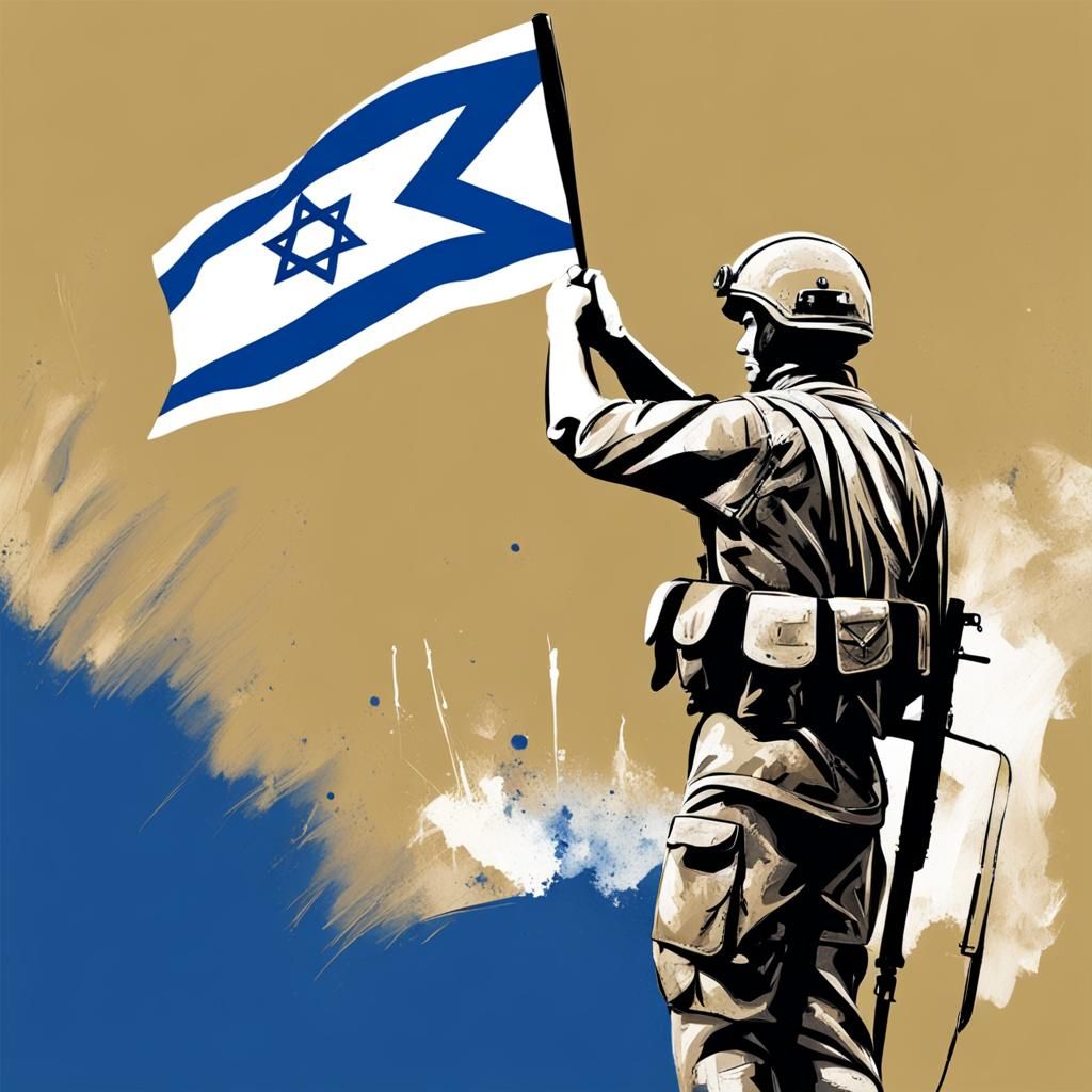 Israeli Soldier Victory Flag in Abstract Art Style