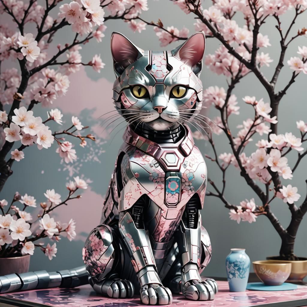 Cyborg Cat in Vaporwave Tokyo Apartment