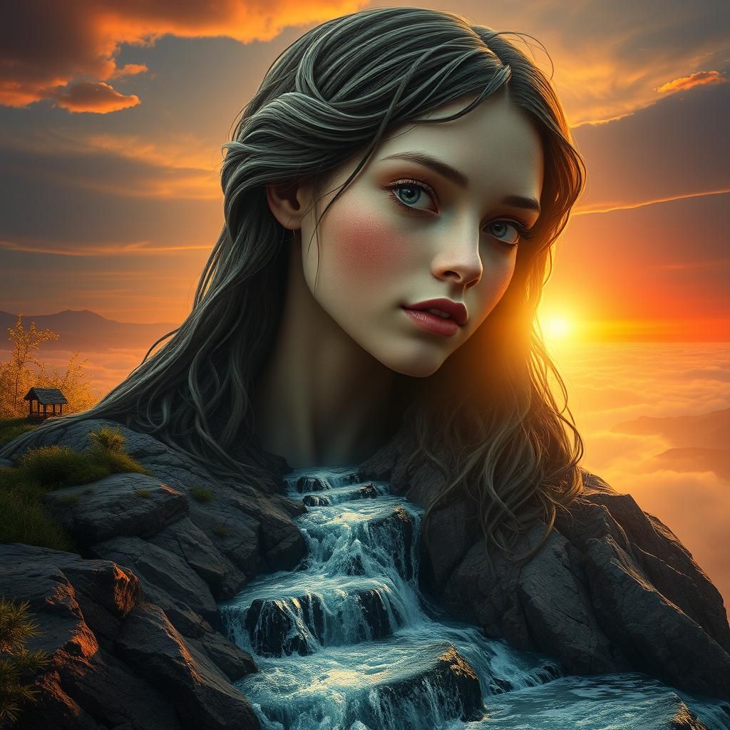 Majestic Earth Girl Arises from Terrain