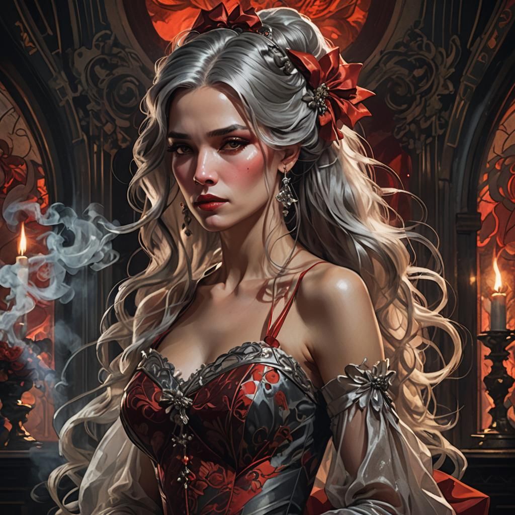 Luxury Woman Smoking in Dark Fantasy Art Nouveau Style