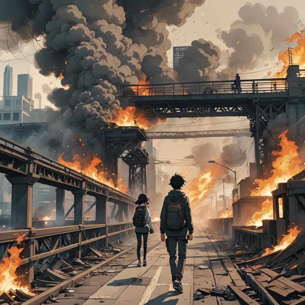 Burning Bridge in Anime Style