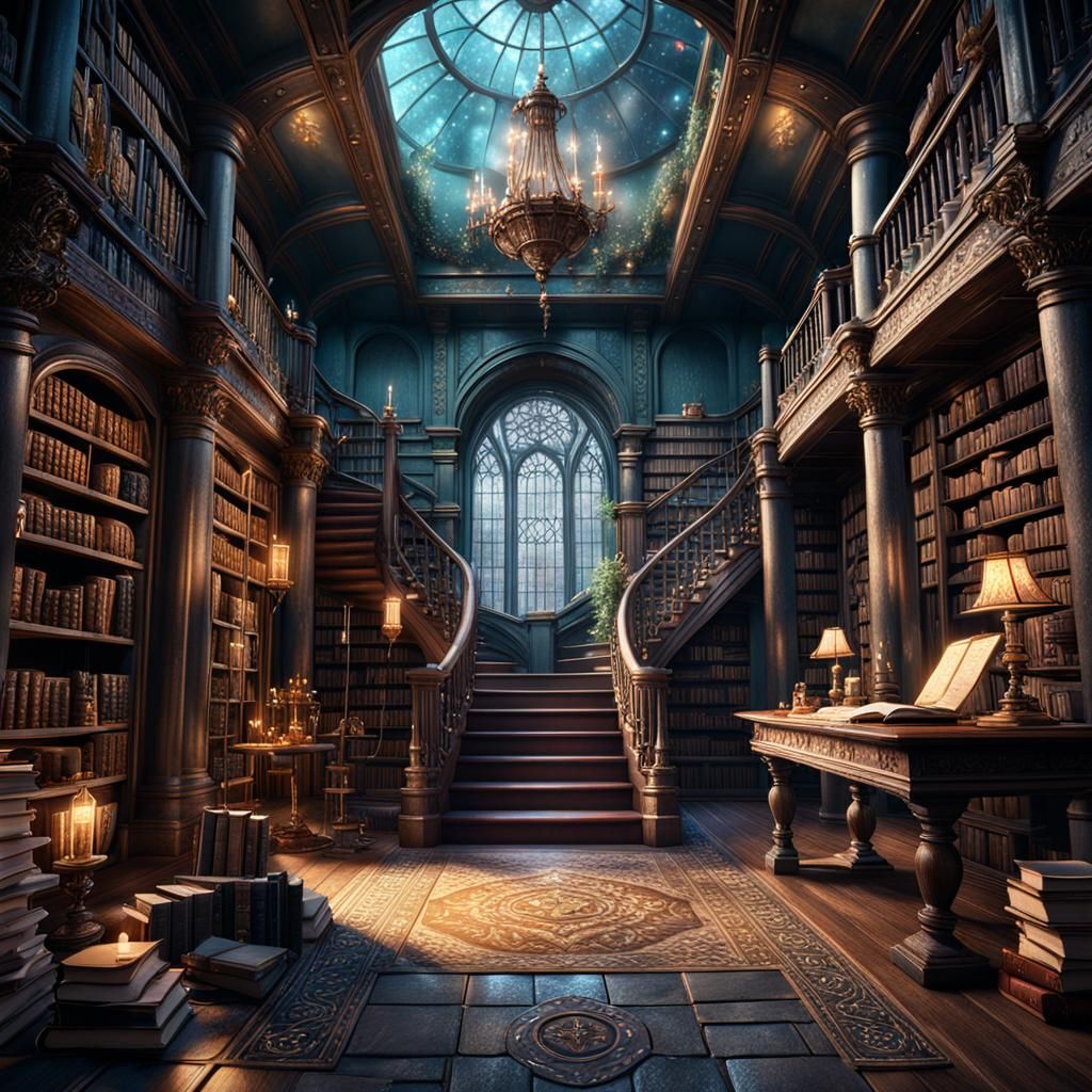 Enchanted Basement Library in Detailed Matte Painting