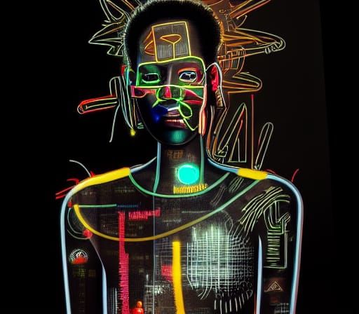 Cyberpunk Cat Portrait with Sacred Geometry