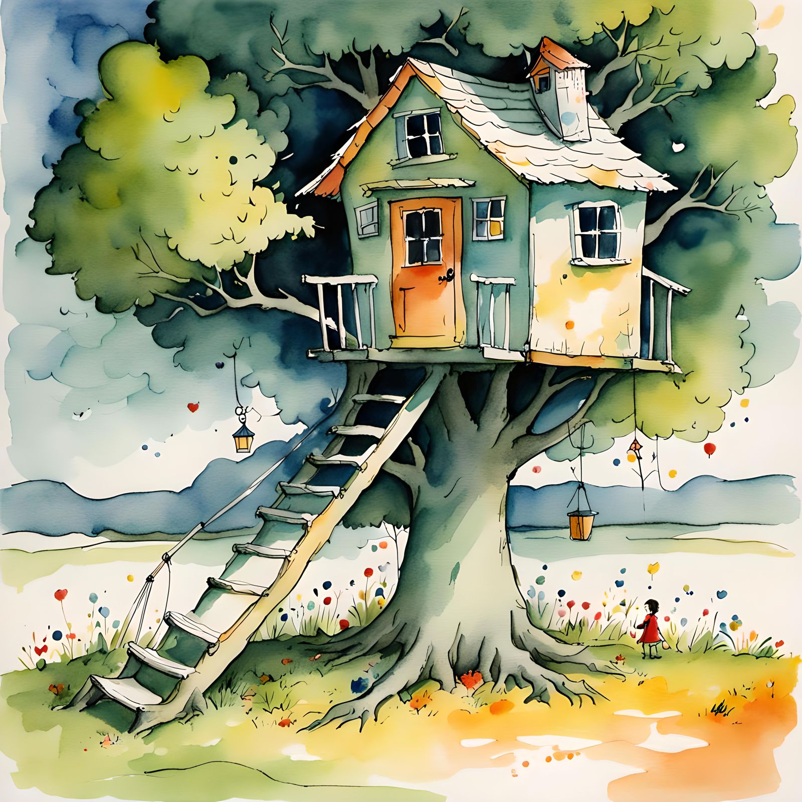 Charming Watercolor Treehouse Illustration