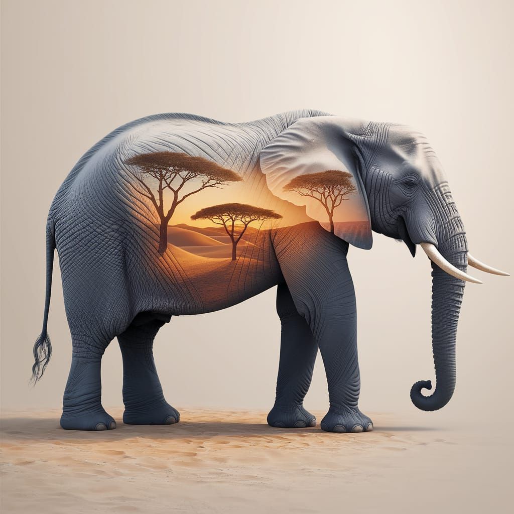 Majestic Elephant in a Golden Desert Dreamscape