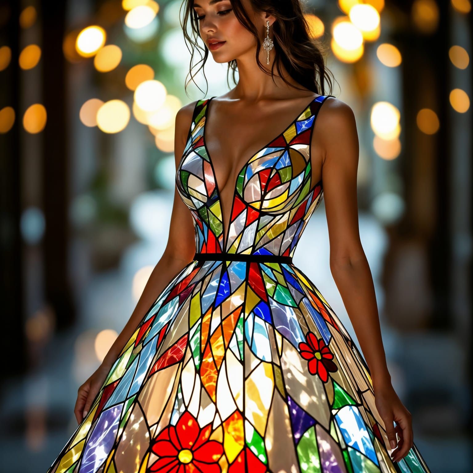Stunning Woman in Beautiful Stained Glass Dress