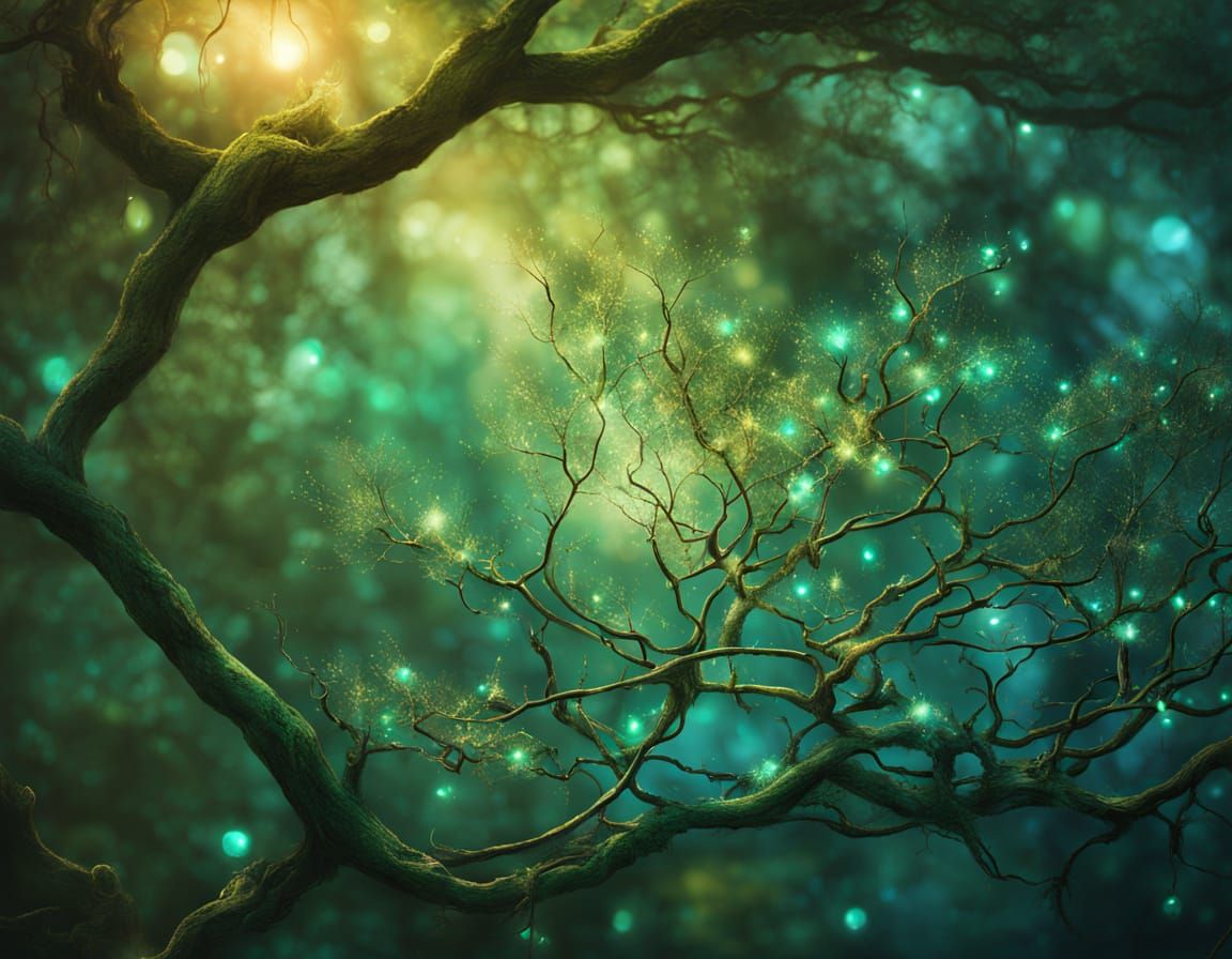 Whispers of Ancient Wisdom: A Glowing, Iridescent Tree