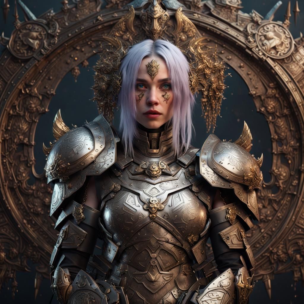 Futuristic Warrior Woman in Ornate Armor