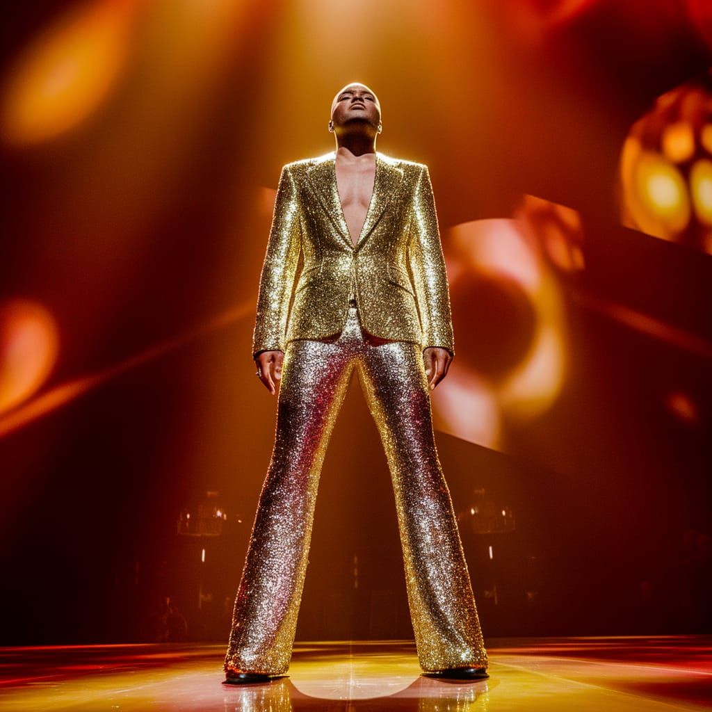 Singer in Vibrant Sequin Suit Performs Under Dynamic Lightin...