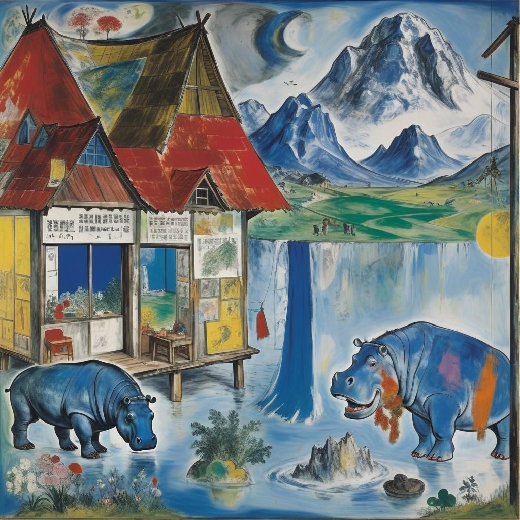 Hippopotamus Abode: Collage Surrealism in Mountainous Seasca...