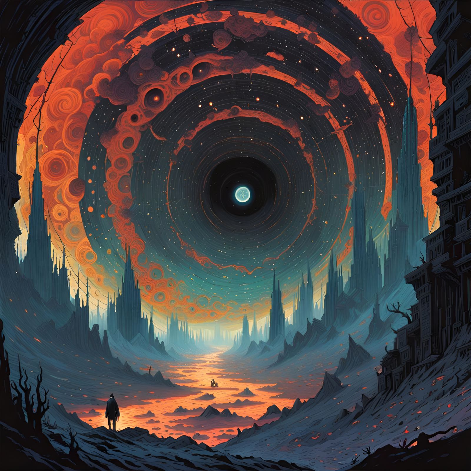 Surreal Entrance to Hell in Post-Apocalyptic World