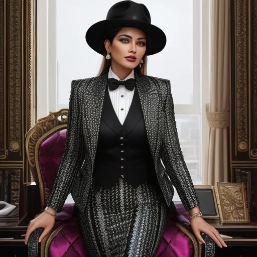 Businesswoman in Hypnotic Skirt Suit and Boots