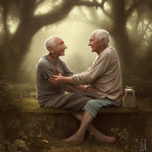 Intricate Portrait of Elderly Couple in Sunlight