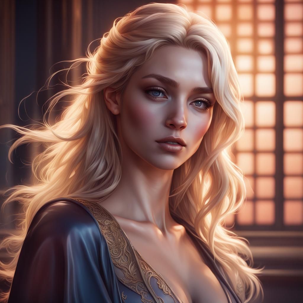 Moonlit Blonde Portrait in Hyperdetailed Digital Art