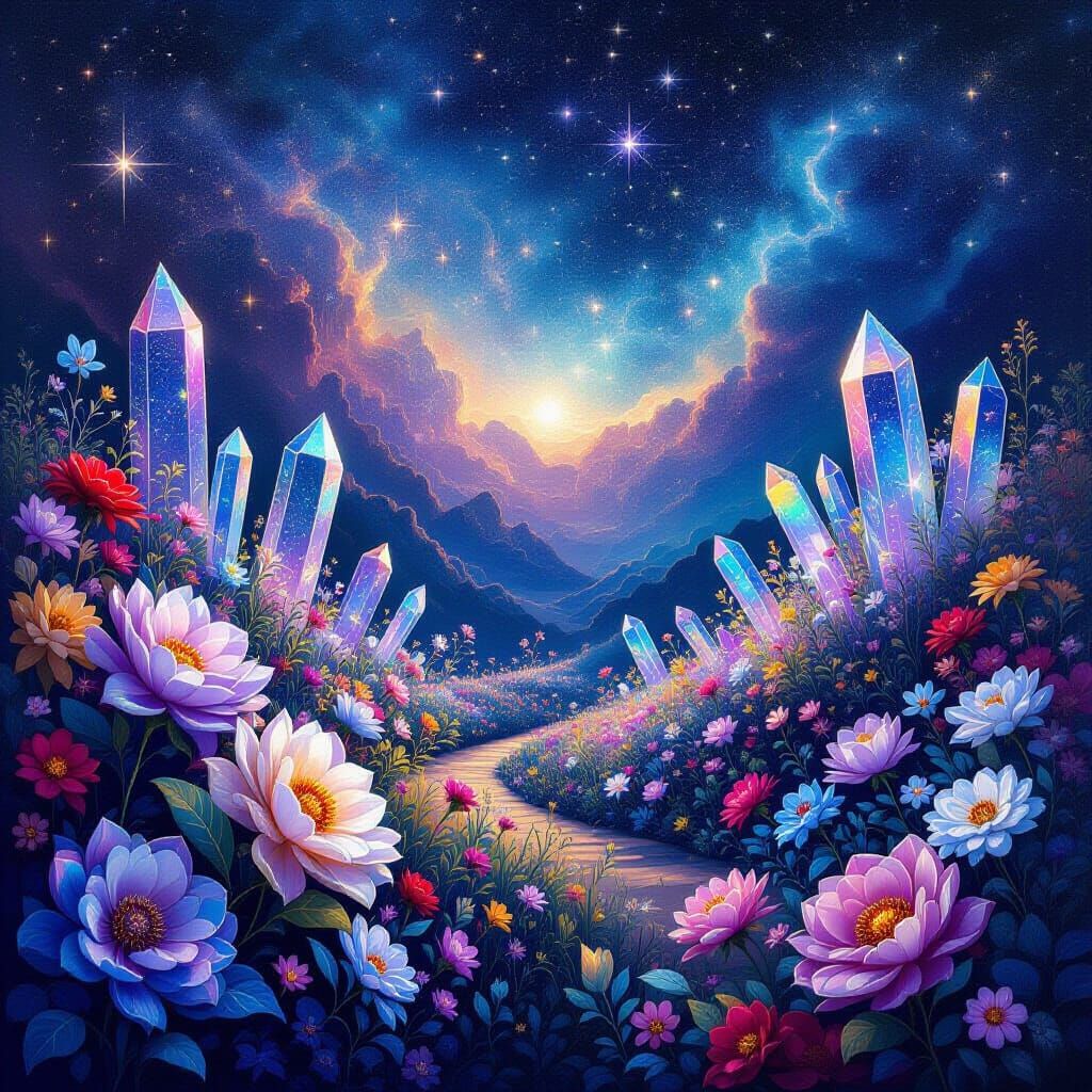 Celestial Garden Blooming Under Stars in Astral Cosmic Style