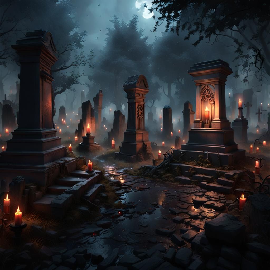 Vampire Graveyard Concept Art in Dark Fantasy Style