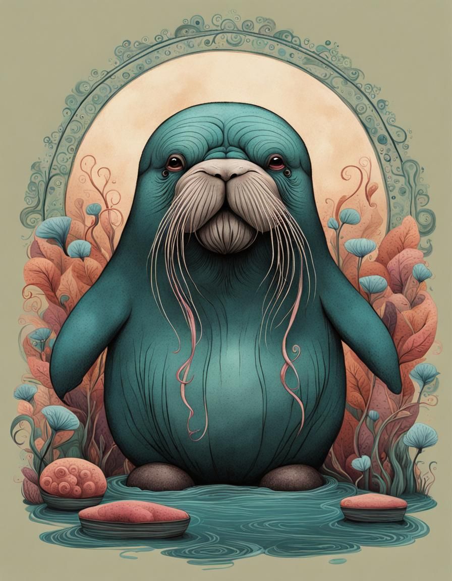 Surreal Walrus Spa Day: Character Illustration