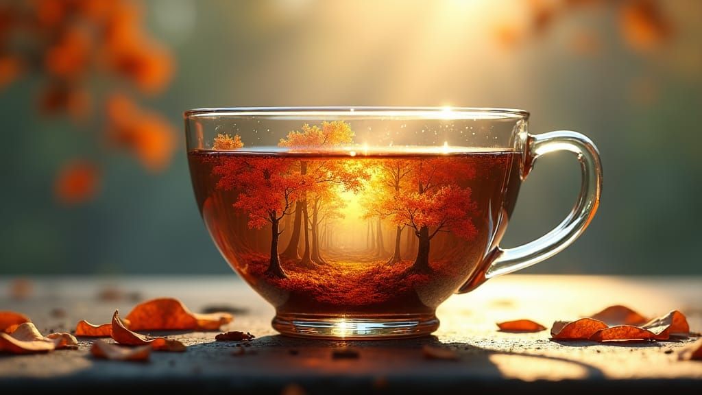 Autumn Landscape in Teacup: Fantasy Concept Art