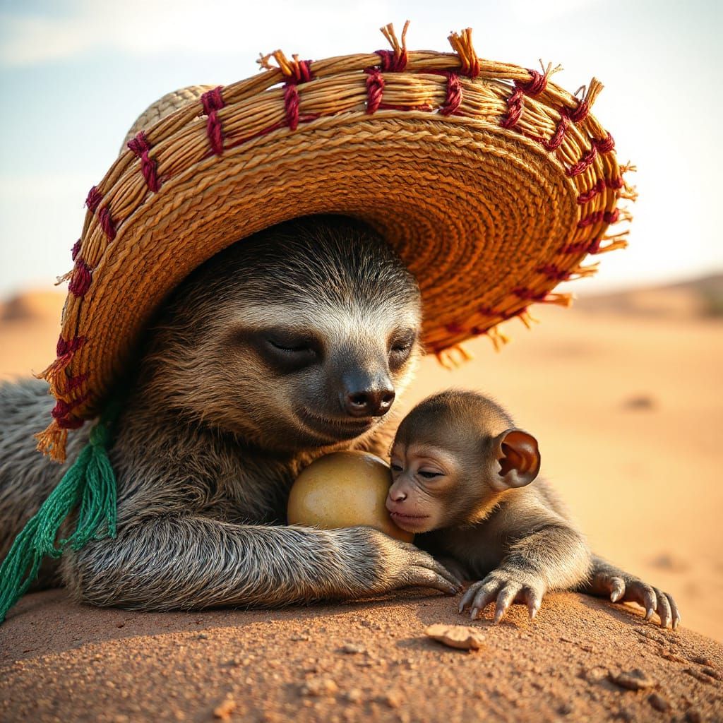 Sloth Nap Interrupted by Monkey in Desert