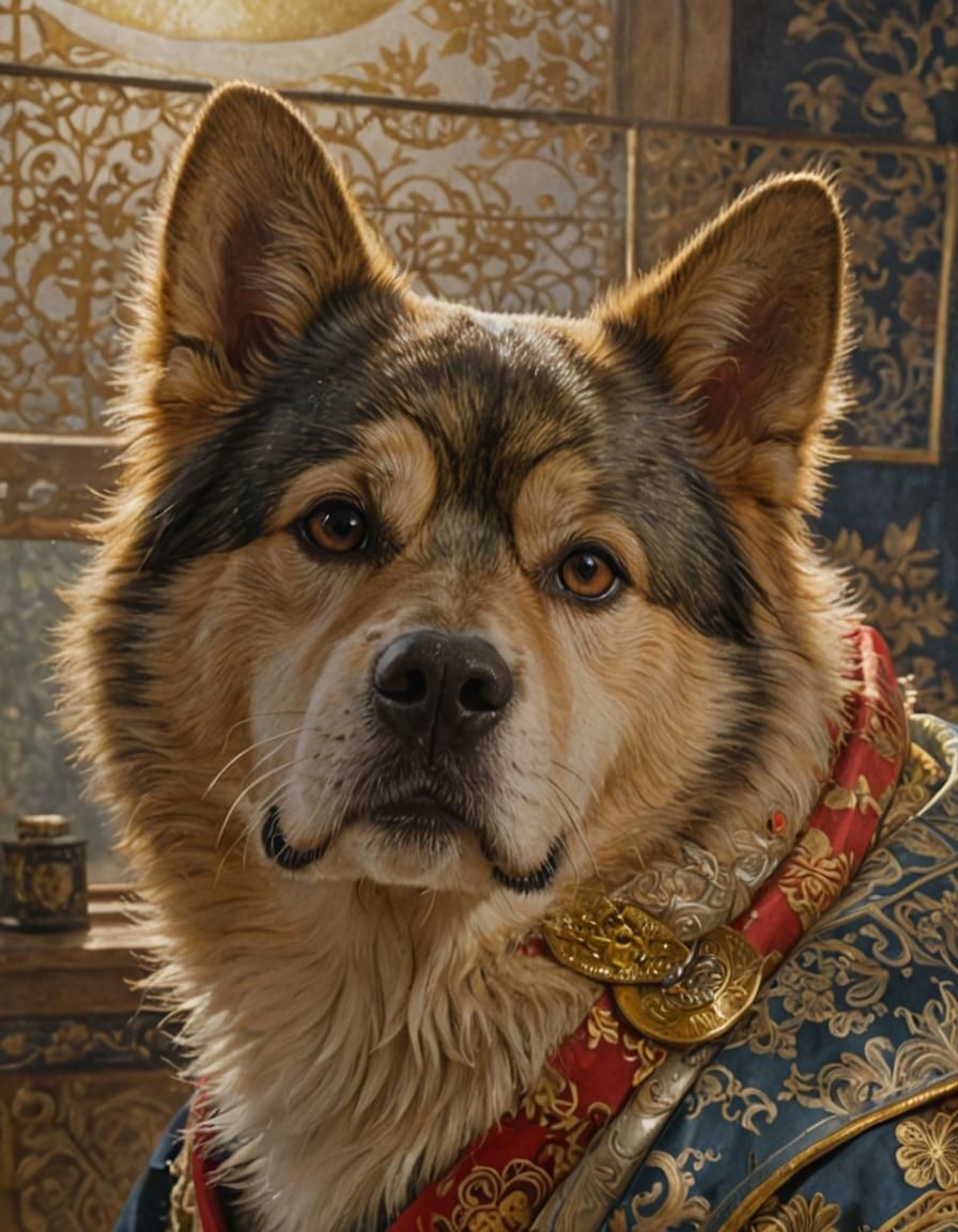 Dog in Japanese Royal Attire, Renaissance Painting
