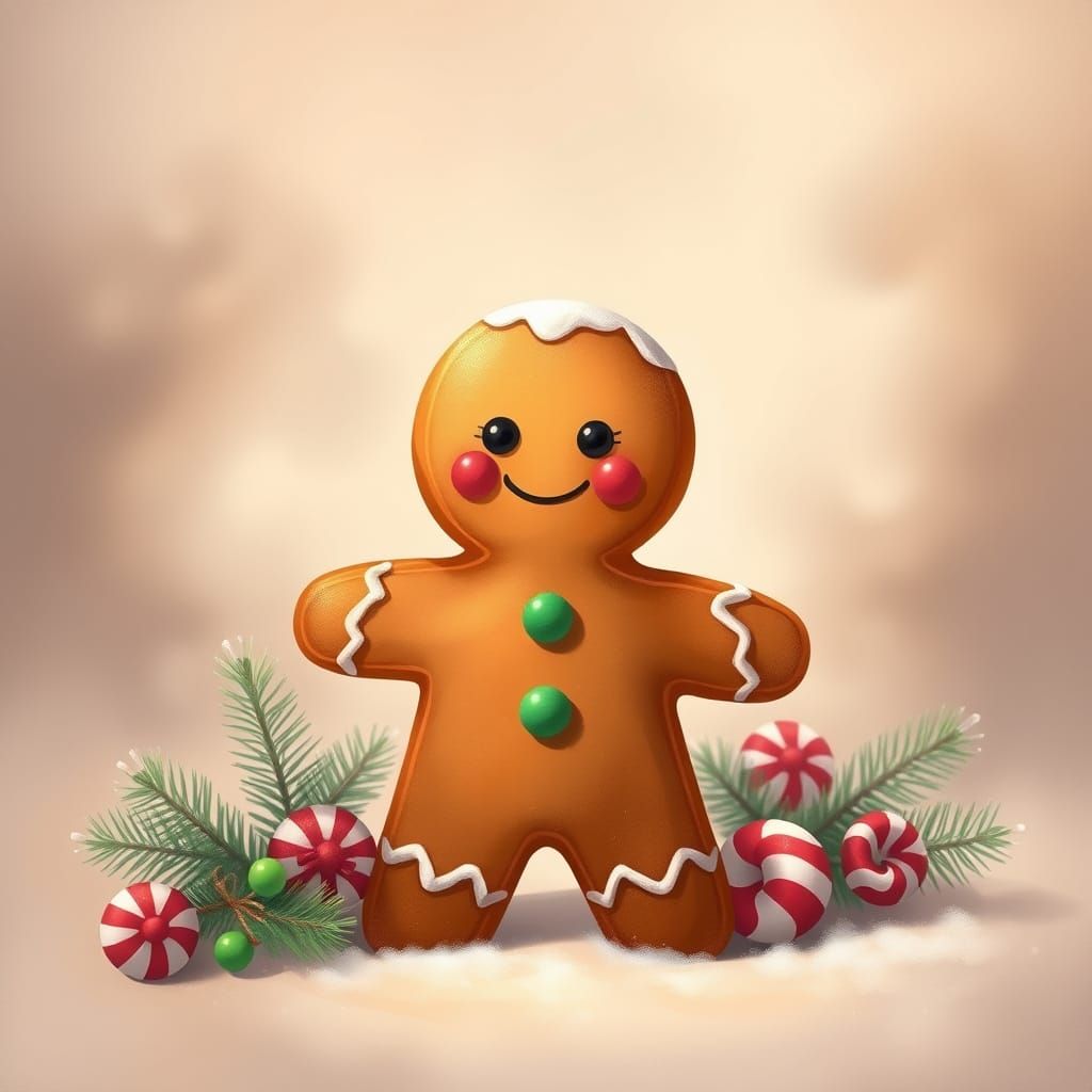 Smiling Gingerbread Man with Christmas Decorations