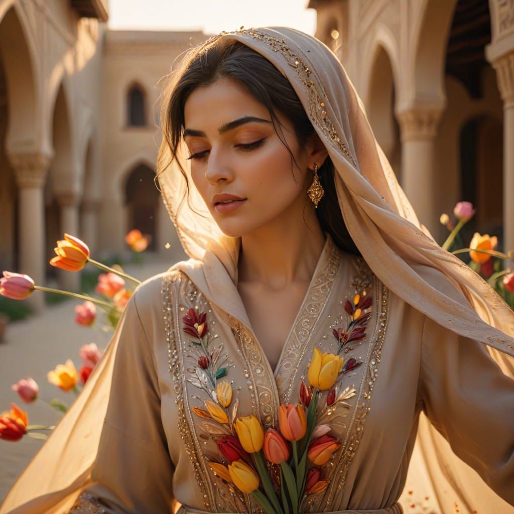 Iranian Woman in Abaya, Oil Painting Style