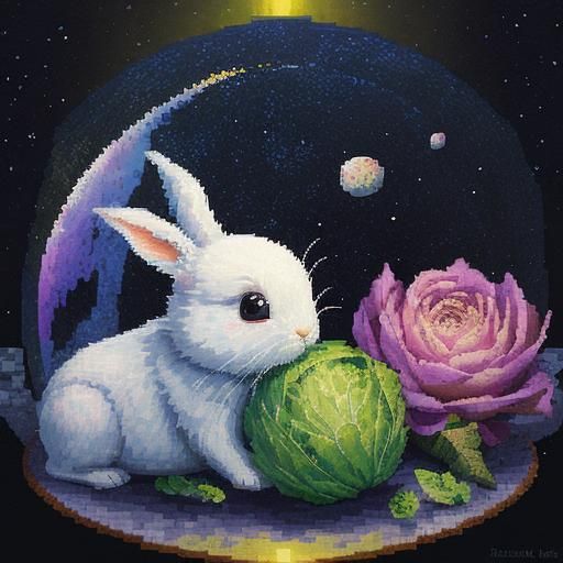 Pixelated Rabbit and Cabbage in Space