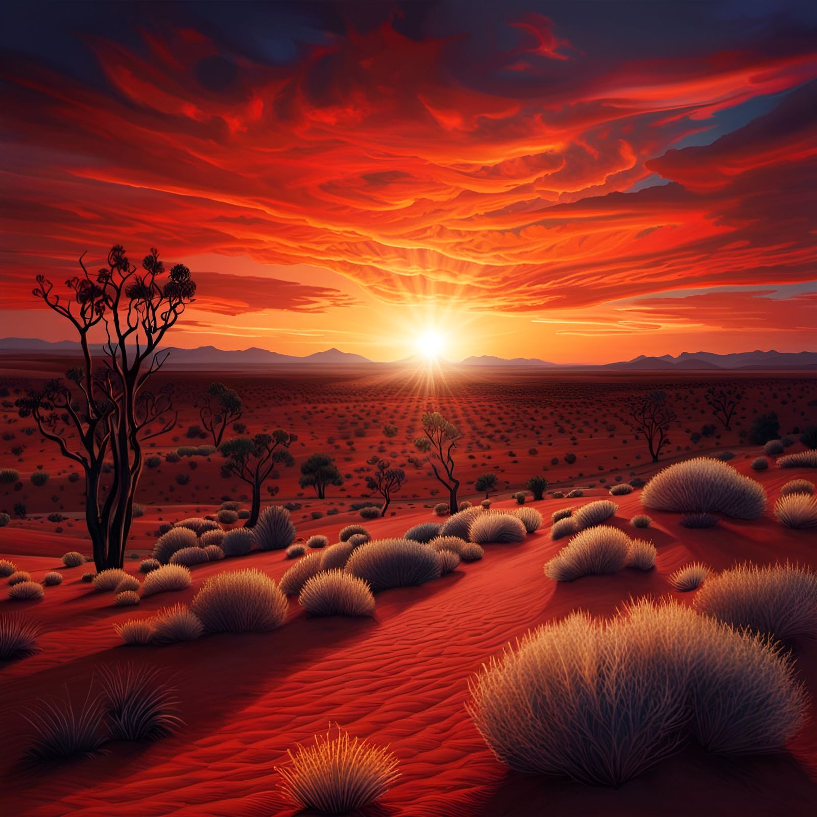 Australian Desert Sunset in Digital Art Style