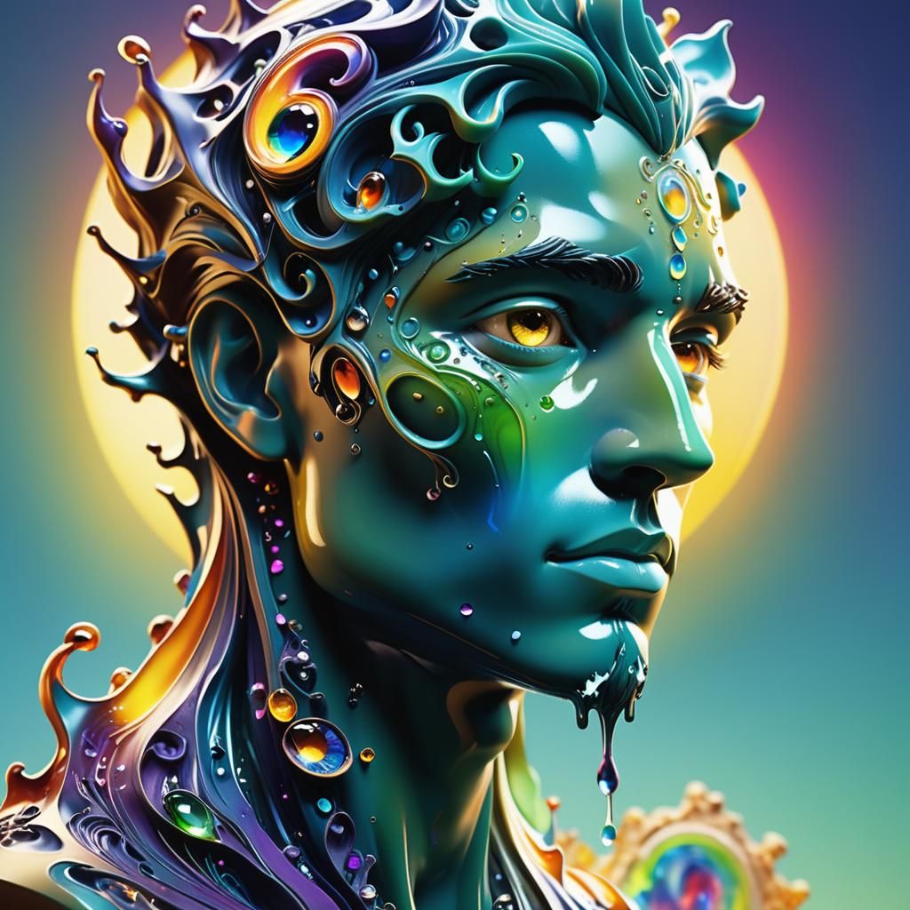 Melting Gemstone Sculpture in Hyperrealistic Digital Art