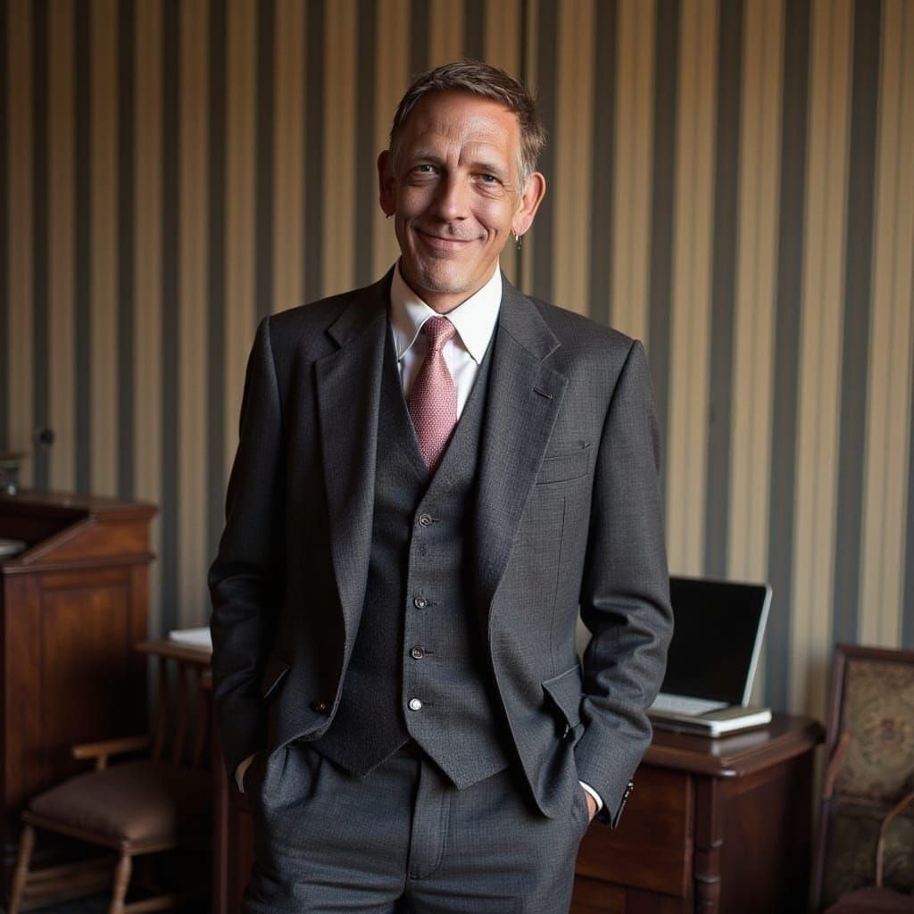 Man in Country Suit Posing in Vintage Interior