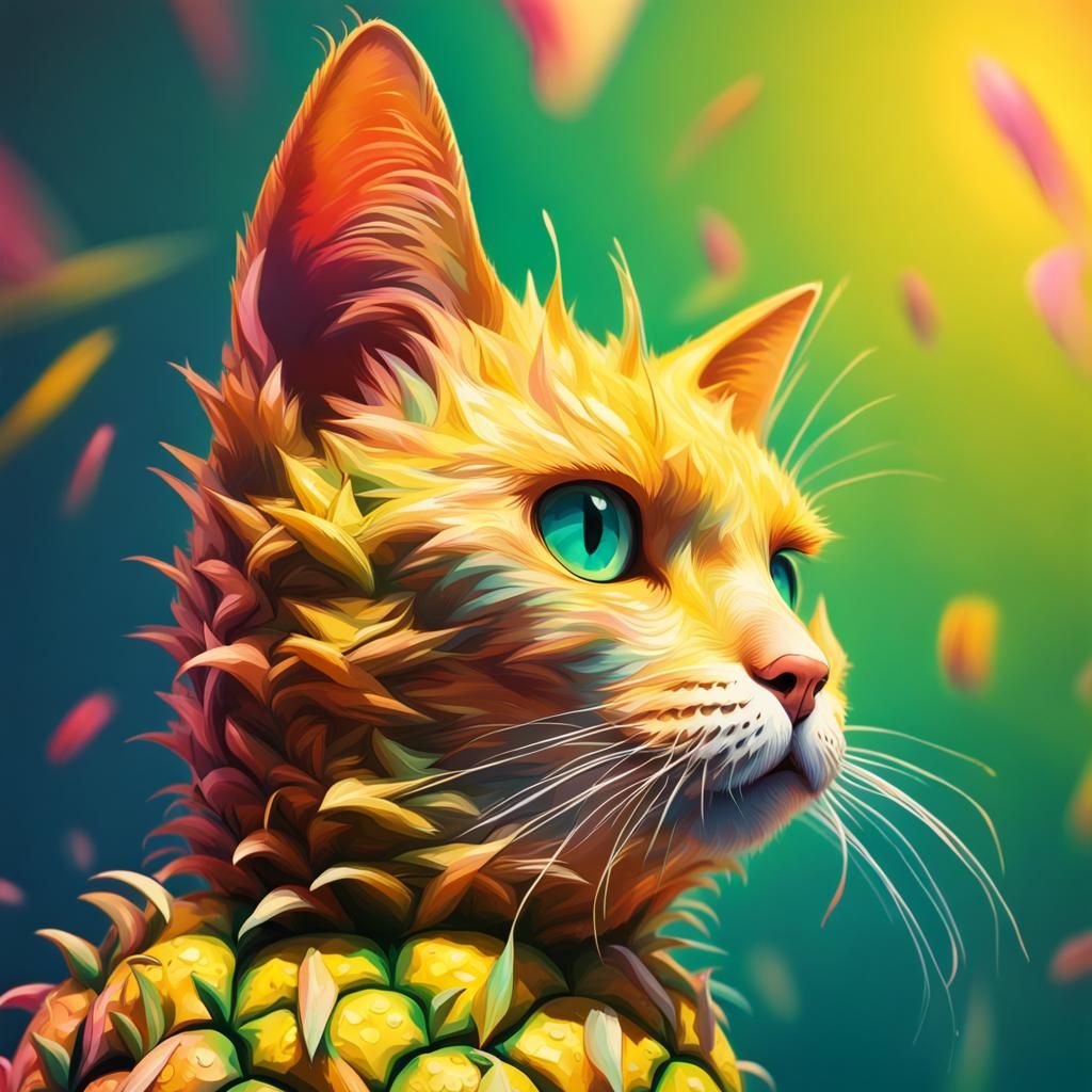 Hyperrealistic Pineapple Cat in Splash Art Style