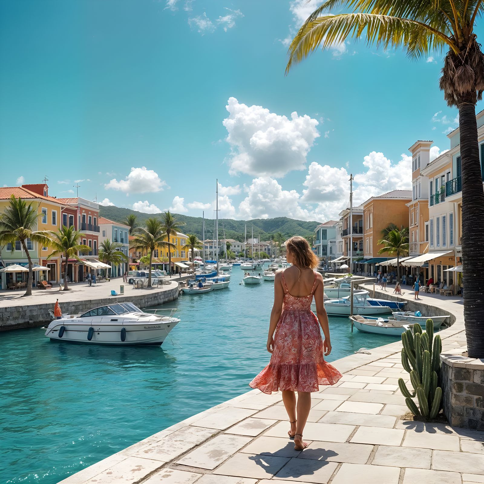 Bonaire Waterfront: Digital Art of Kralendijk at Noon
