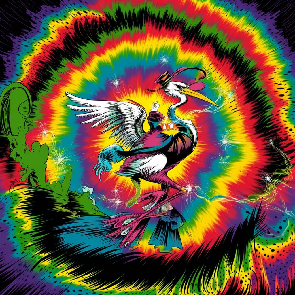 Psychedelic Stork Bird Doing The Can-Can