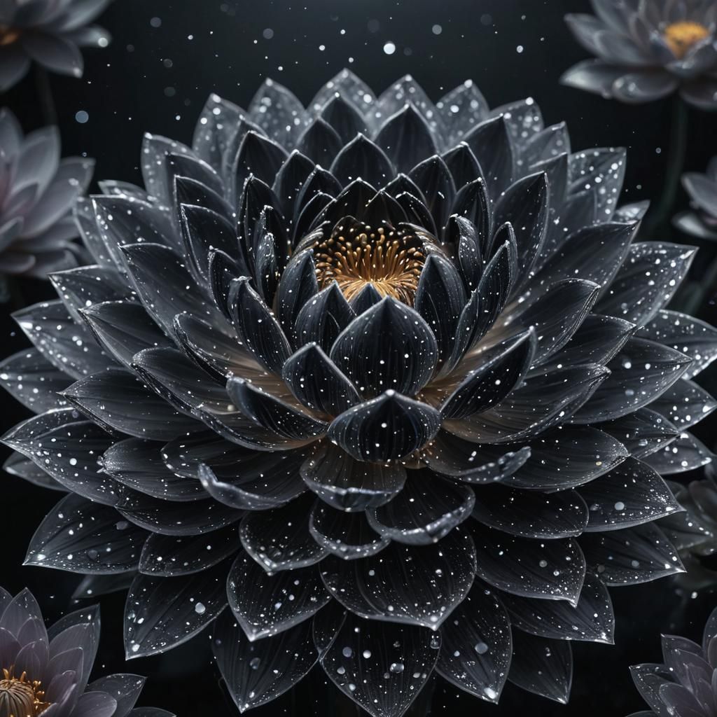 Black Constellation Lotus Surrounded by Crystal Lotuses