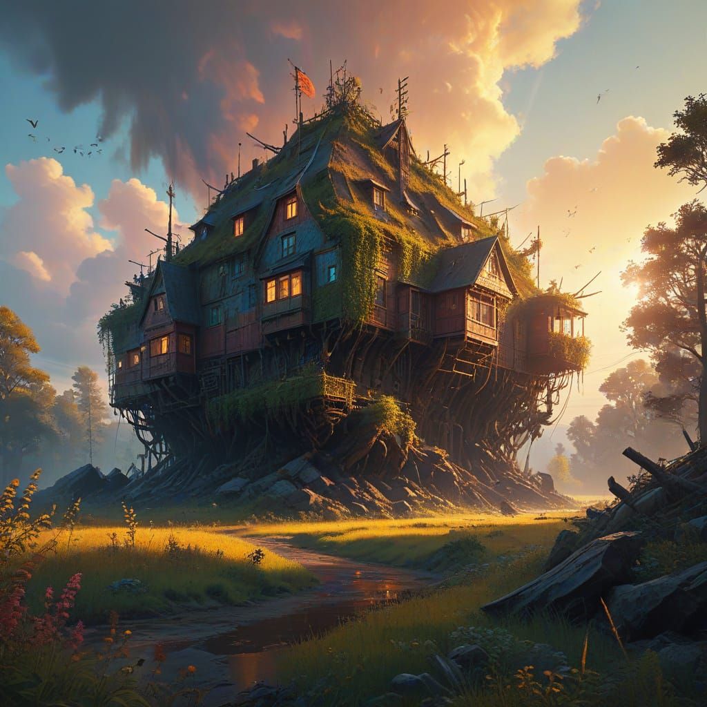 Surreal Summer Fantasy Scene in Whimsical, Cinematic Style