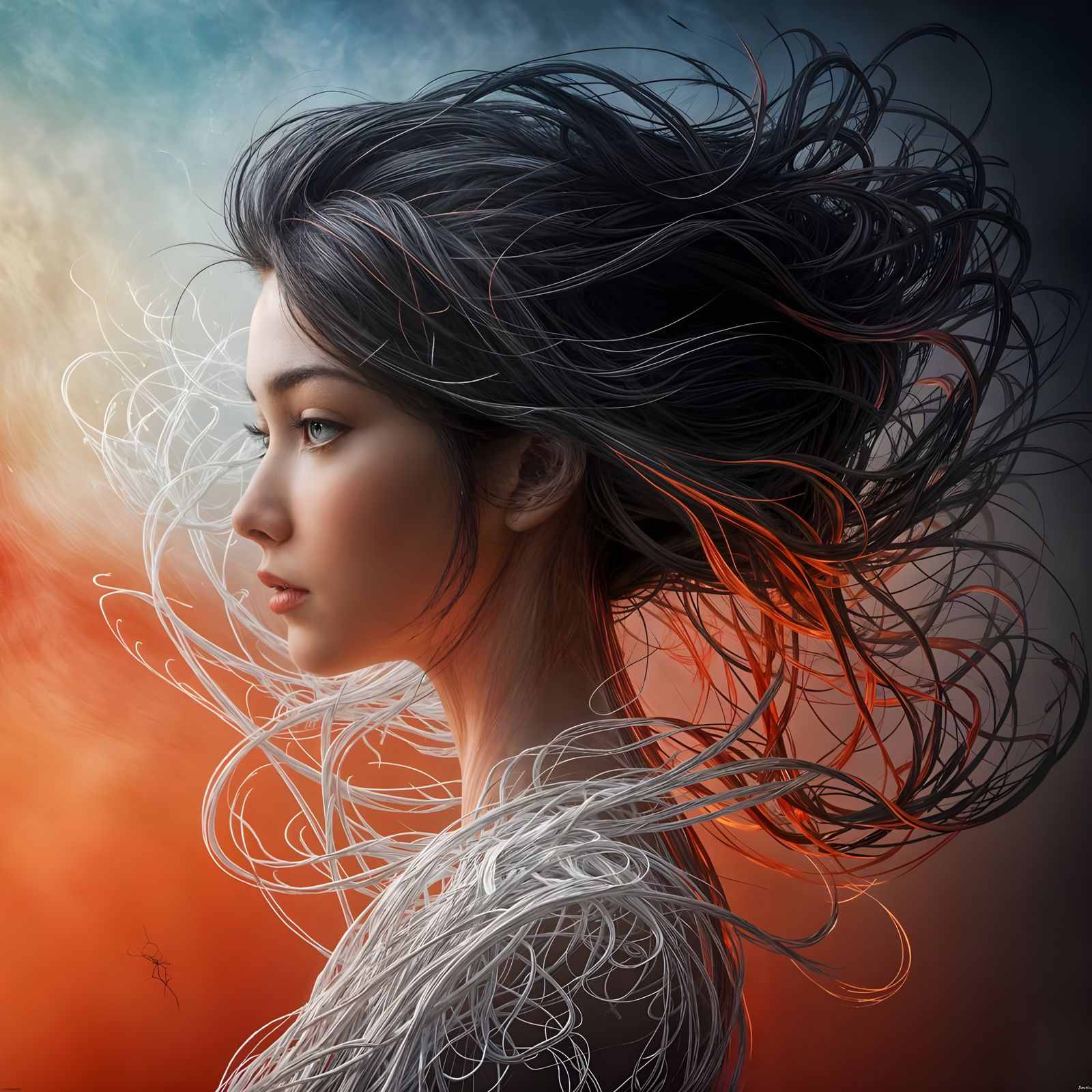 Ethereal Black Wind Swirls with Red Streaks in a Dazzling Pa...