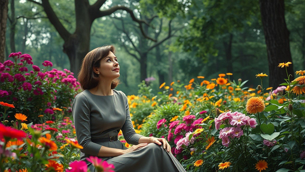 Woman in Garden Contemplates Seventeen Moments