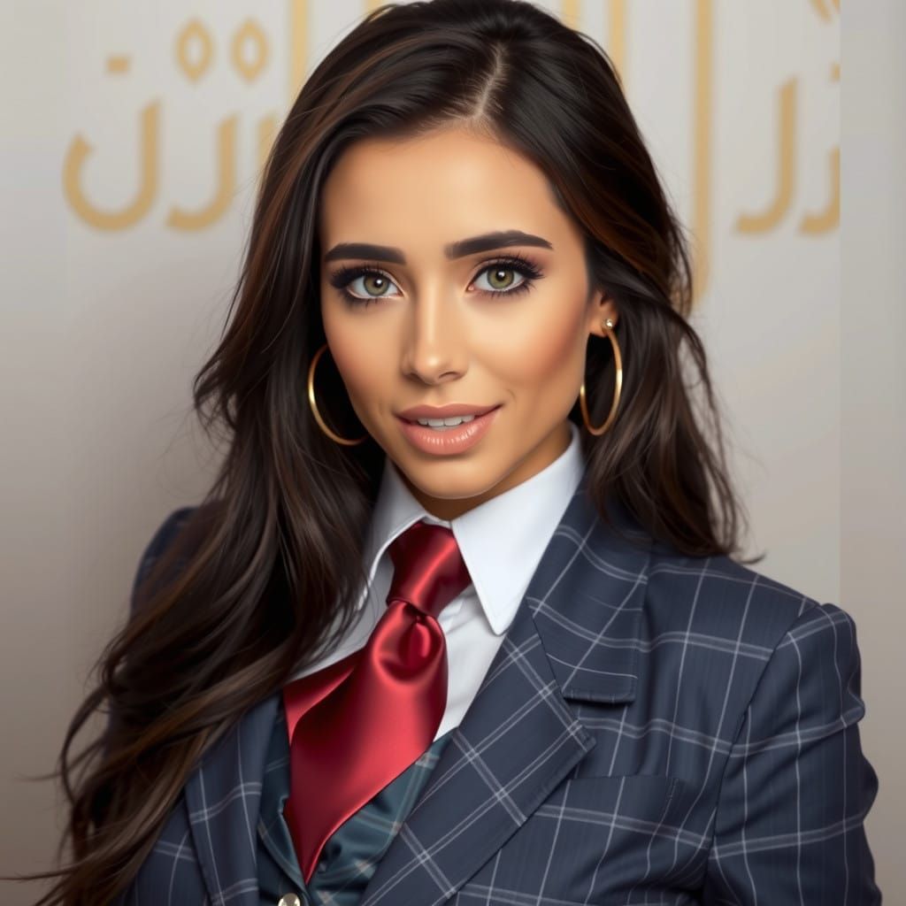 Elegant Iranian Businesswoman in Pinstripe Suit